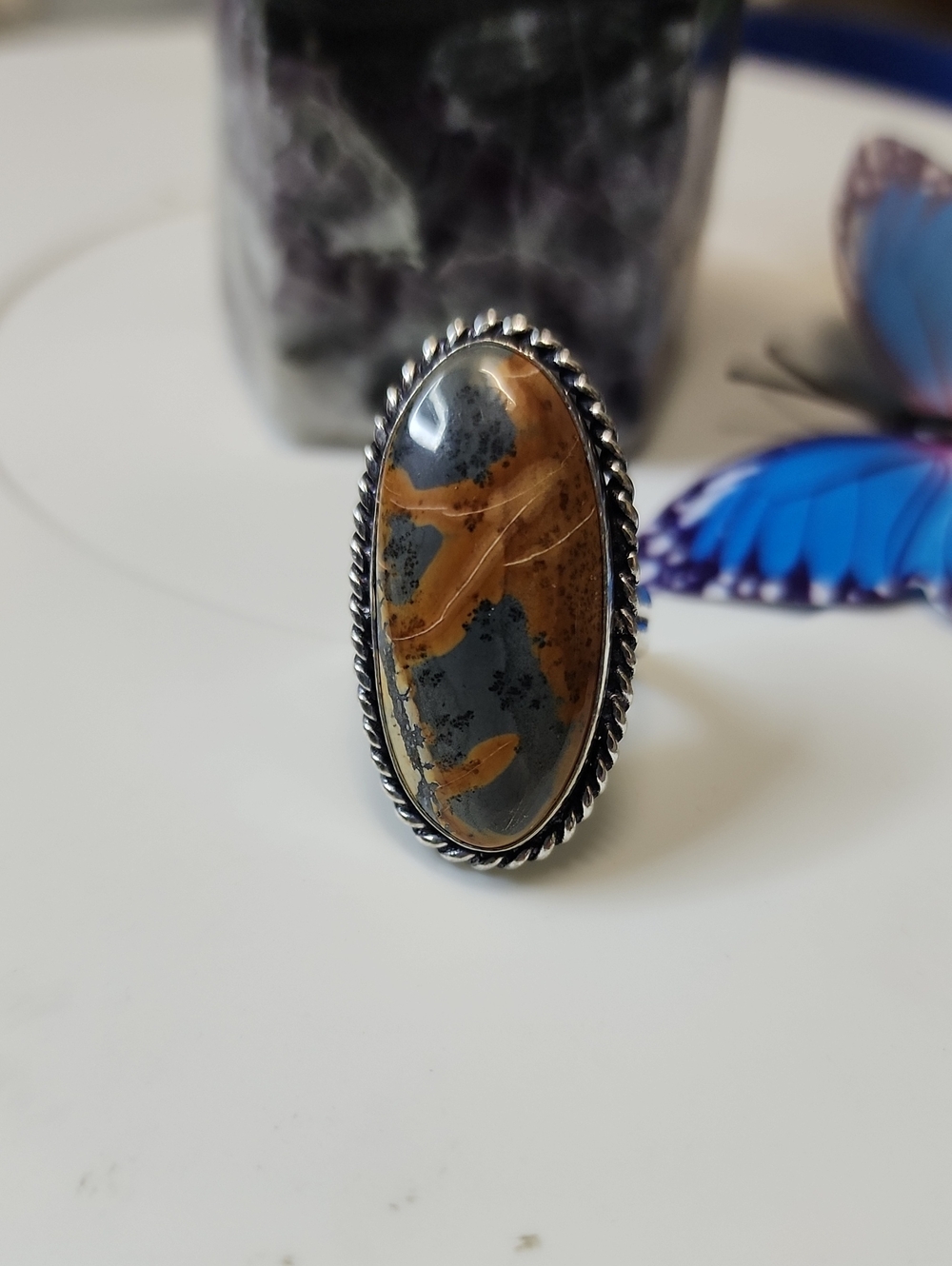 Handcrafted Brown and Gray Jasper Statement Ring